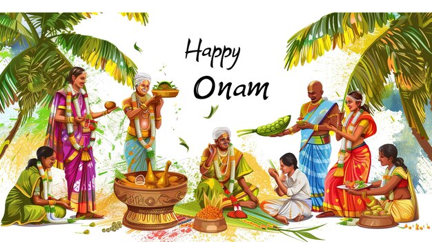 Zdjęcie ilustracja wektorowa onam kerala onam ilustracja kartki powitalnej