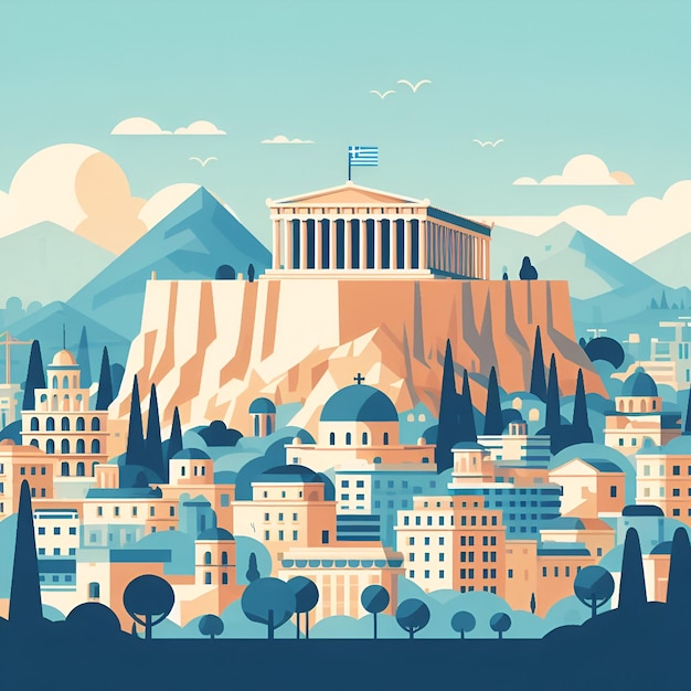 Ilustracja wektorowa płaskie miasto Ateny