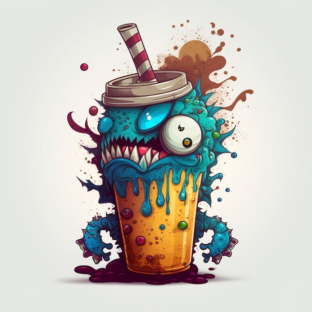 Zdjęcie ilustracja wektorowa potwora pijącego kawę