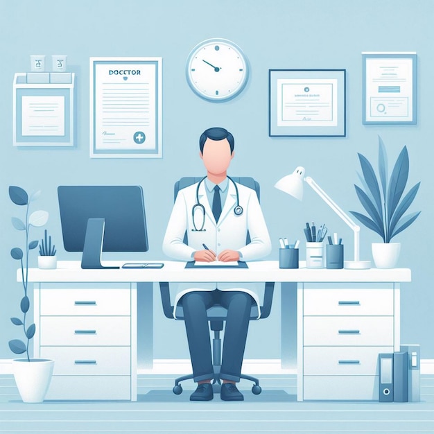 Ilustracja wektorowa sceny medycznej w biurze profesjonalnego lekarza dla plakatu Banner Flyer