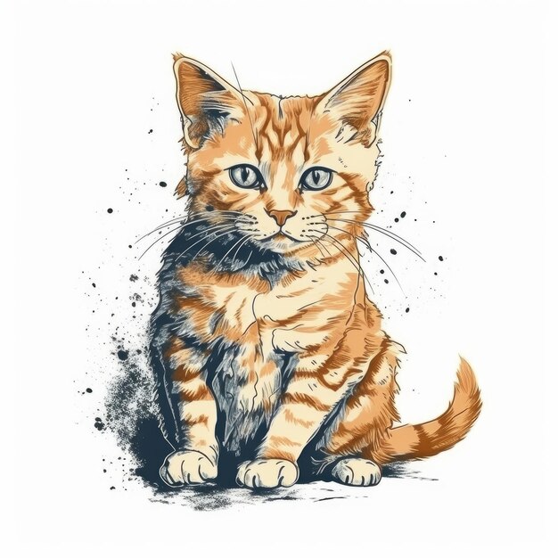 ilustracja wektorowa słodkiego kota na koszulkę narysowana w programie Adobe Illustrator
