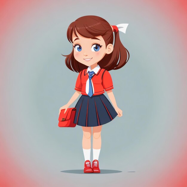 Ilustracja wektorowa stylu animacji School Girl mieszkanie stylizowane