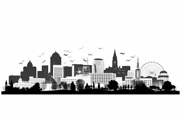 ilustracja wektorowa sylwetki krajobrazu miejskiego na białym tle