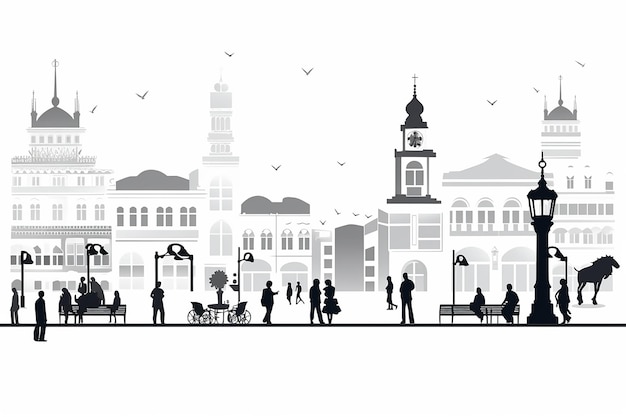 ilustracja wektorowa sylwetki krajobrazu miejskiego na białym tle