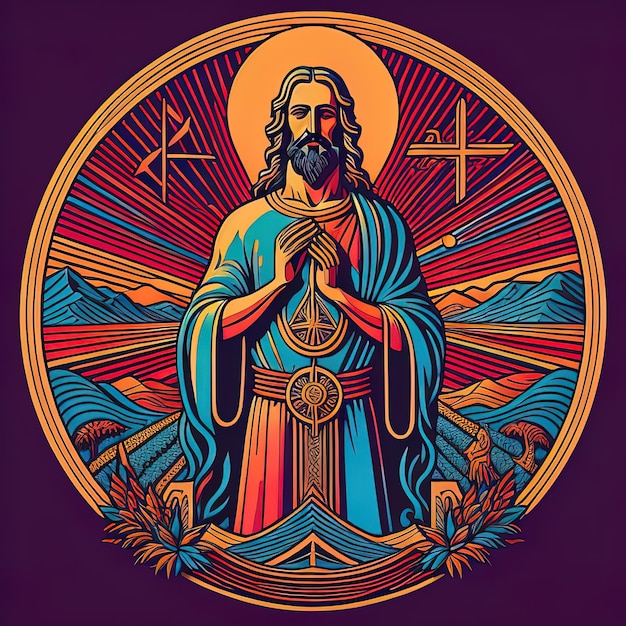 Ilustracja wektorowa sztuki cyfrowej Jezusa Chrystusa w stylu retro