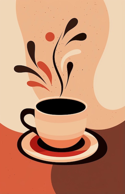ilustracja wektorowa sztuki filiżanki kawy w stylu form organicznych stonowanych tonów
