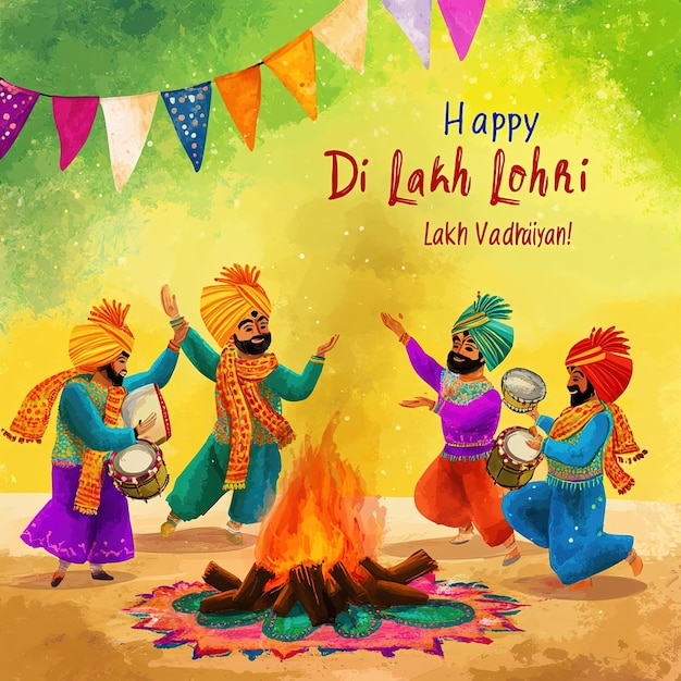 Ilustracja wektorowa tła święta Happy Lohri dla ilustracji festiwalu punjabi