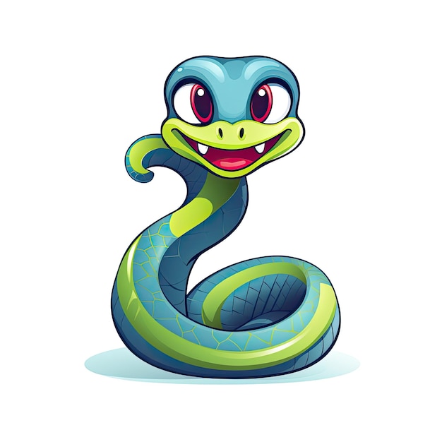 Ilustracja wektorowa uroczej ikony węża przedstawiająca przyjaznego węża o żywych kolorach i uroczym uśmiechniętym wyrazie twarzy