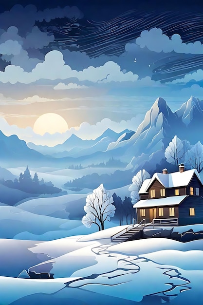 Ilustracja wektorowa Winter Wonderland Księżycowa noc we mgle