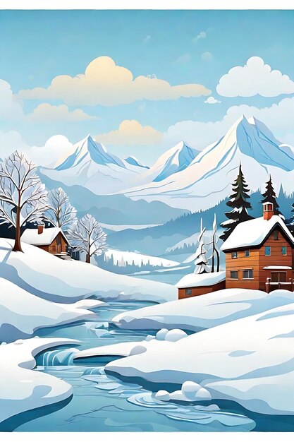 Ilustracja wektorowa Winter Wonderland Słońce Nocna mgła i krajobraz Shishir