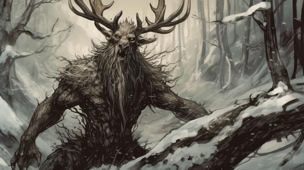 Ilustracja Wendigo przypominająca Thora