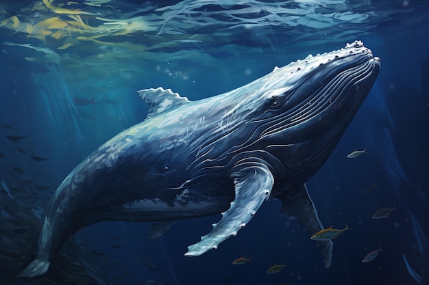 ilustracja wieloryba w głębokim morzu szczegółowo