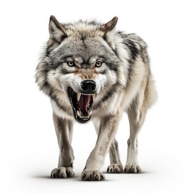 Zdjęcie ilustracja wilk spacerujący z otwartymi ustami doskonale wciągający