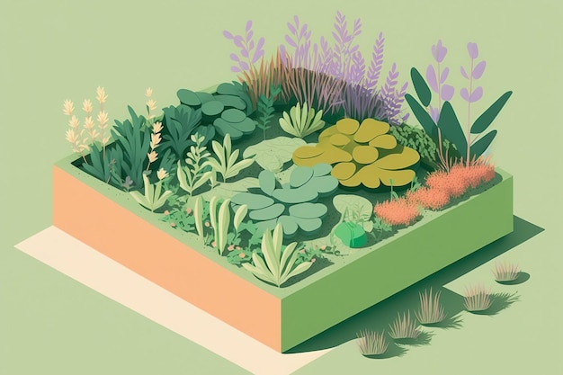 Ilustracja wiosennego ogrodu i klombów z ziołami i warzywami Generative ai