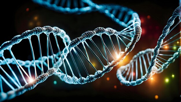 Ilustracja: Włókna DNA splecione z zaawansowaną technologią symbolizują synergię między nauką