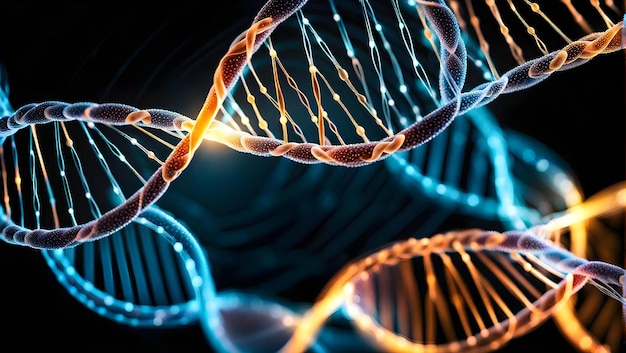 Ilustracja: Włókna DNA splecione z zaawansowaną technologią symbolizują synergię między nauką