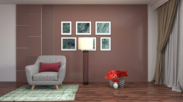 Ilustracja wnętrza salonu. Renderowania 3D