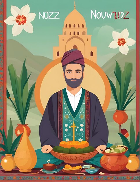 Zdjęcie ilustracja wolnego wektora płaskiego nowruz