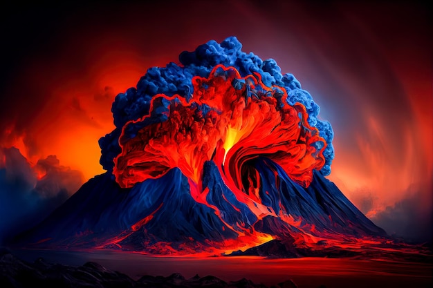 Ilustracja wybuchającego wulkanu Generacyjna sztuczna inteligencja
