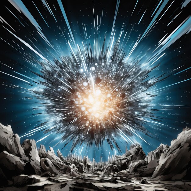 Zdjęcie ilustracja wybuchu supernowej w stylu komiksów