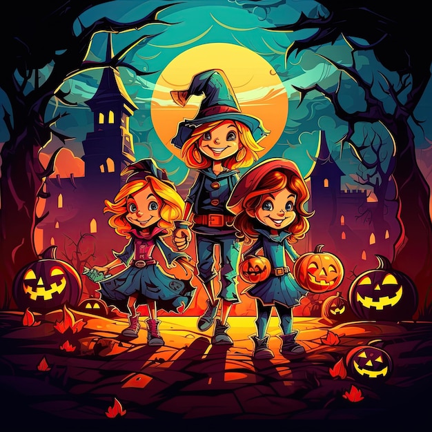 Ilustracja wygenerowanego przez dzieci Halloween AI