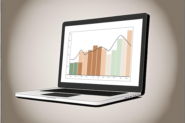 Ilustracja wykresu na ekranie laptopa, białe tło. Generatywna sztuczna inteligencja