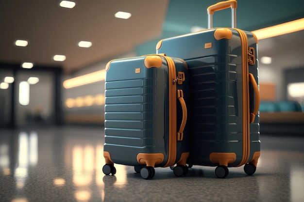 Ilustracja wyposażenia podróżnika Walizka lub bagaż w terminalu lotniska Koncepcja podróży AI Generation