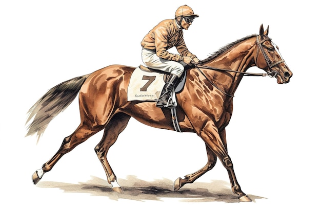 Ilustracja wyścigów konnych na białym tle Wygenerowane przez AI