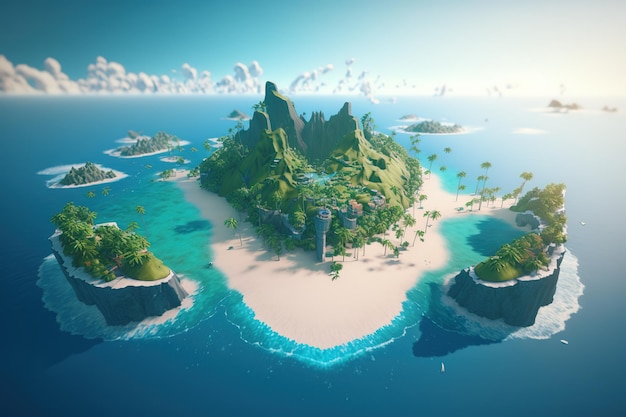 Ilustracja wyspy tropikalnej wioski
