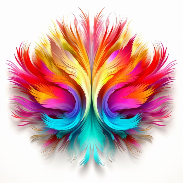 Ilustracja wzoru symetrycznego pióra o żywych kolorach neonowych