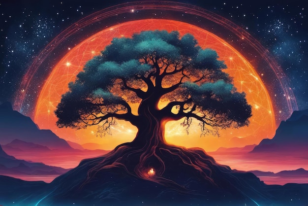 Ilustracja Yggdrasila, drzewa świata