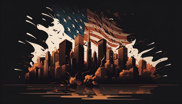 Ilustracja z 11 września na plakat lub baner z okazji Dnia Patrioty USA