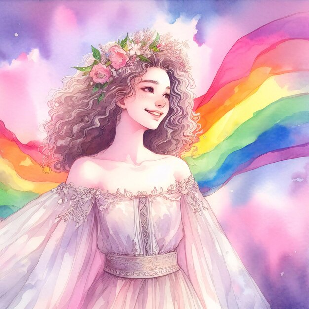 Ilustracja z akwarelami dumy LGBTQAI