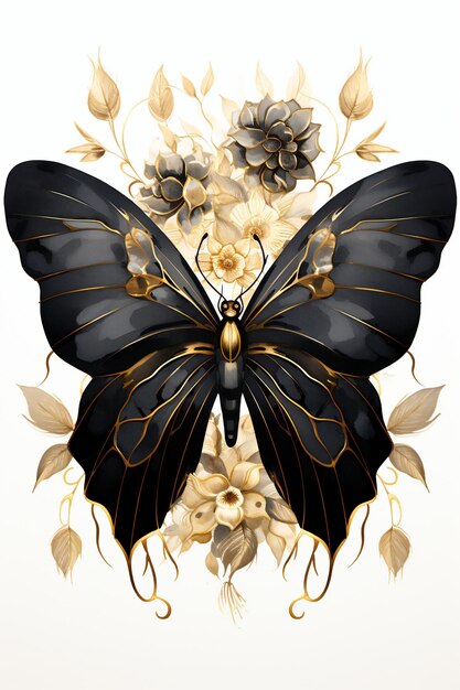 Ilustracja z białego złota i czarnego motyla ChatGPT