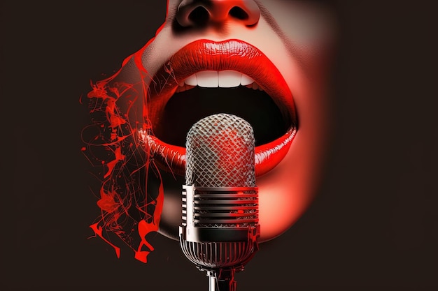 Ilustracja z czerwonymi ustami i mikrofonem Generative AI