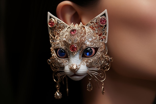 Ilustracja z diamentowym pierścieniem na uchu w kształcie kotka