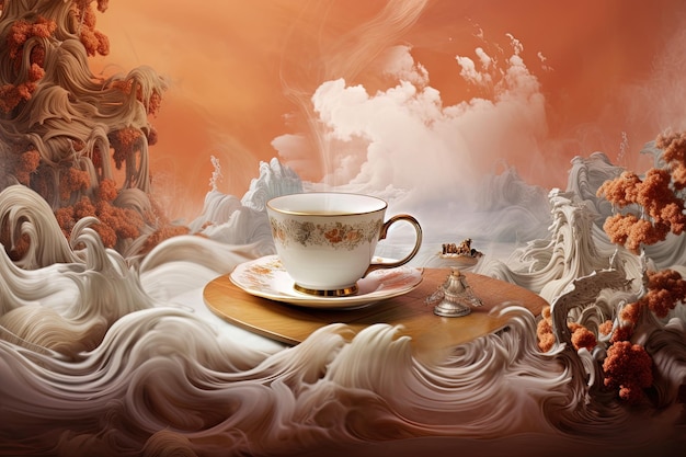 Ilustracja z filiżanką kawy w świecie fantasy