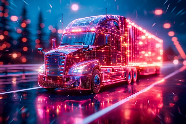 Zdjęcie ilustracja z holograficznym ciężarówką ładunkową