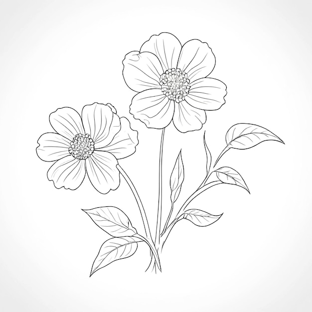 Zdjęcie ilustracja z konturem kwiatu na białym tle