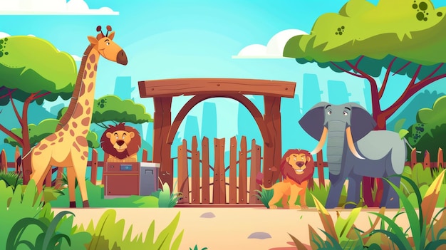 Zdjęcie ilustracja z kreskówką dżungli z lwami i lwami