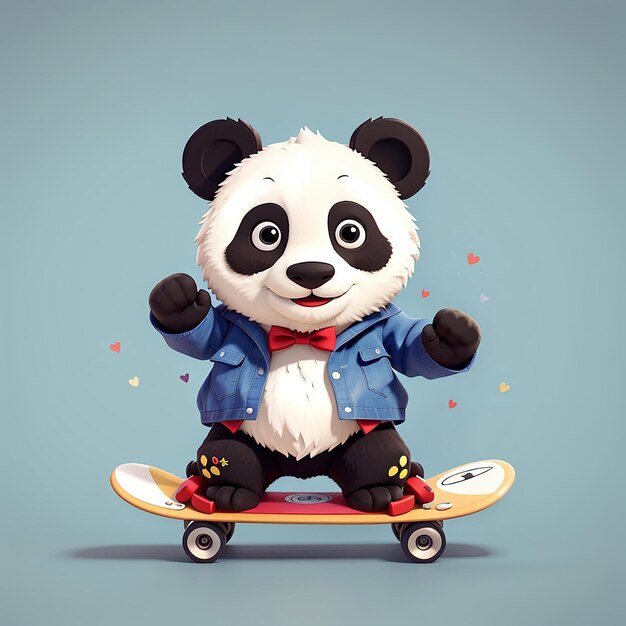 Ilustracja z kreskówkami o skaterze Pandy