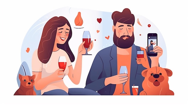ilustracja z kreskówki romantyczna randka online internet
