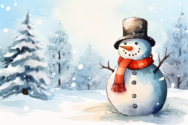 Zdjęcie ilustracja zabawnego śnieżaka koncepcja zimowego nowego roku boże narodzenie