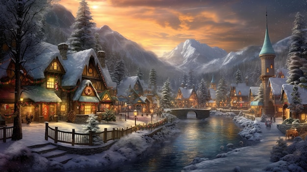 Ilustracja zaśnieżonego miasta