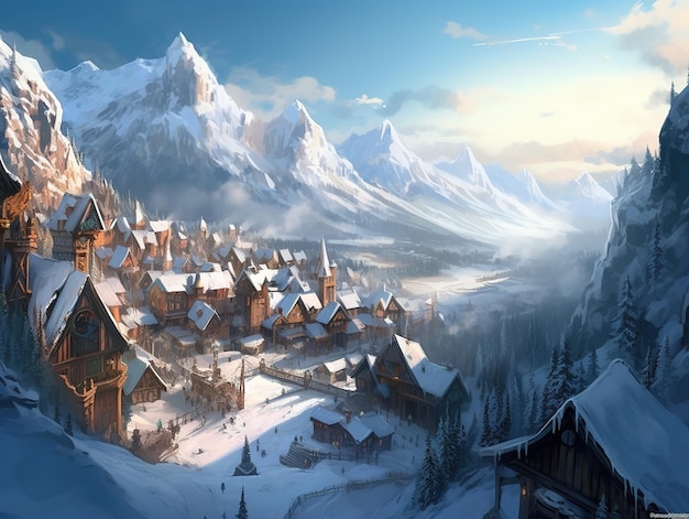 Ilustracja zaśnieżonego miasta