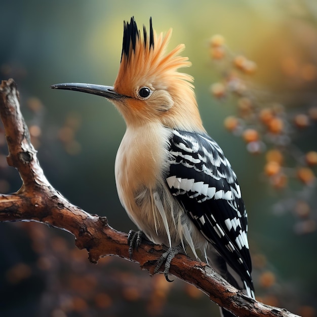 ilustracja zbliżenia hoopoe na gałęzi cyfrowy render