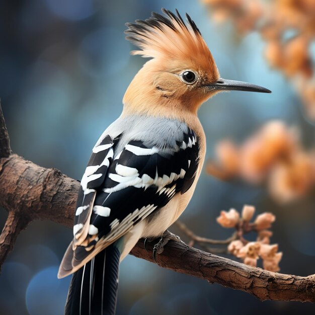 ilustracja zbliżenia hoopoe na gałęzi cyfrowy render