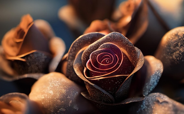Zdjęcie ilustracja zbliżenie czekoladowych kwiatów róż