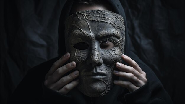 ilustracja zdjęcia z bliska osoby trzymającej maskę Generative ai