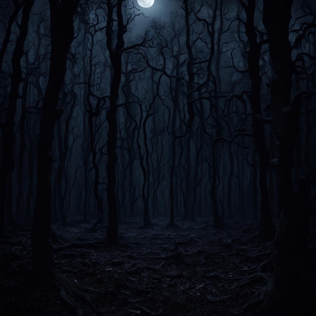ilustracja zdjęciowa ciemnego lasu we wnętrzu lasu